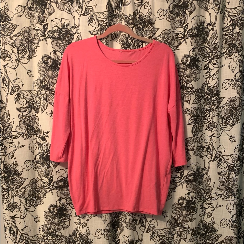 Women’s 3/4 sleeve top pink knit work casual